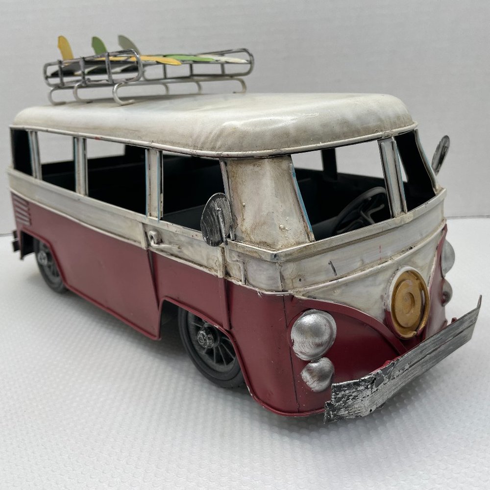 Volkswagen Deluxe Bus Metal Decor VW Van Roof Rack Surfboards Collectible Art